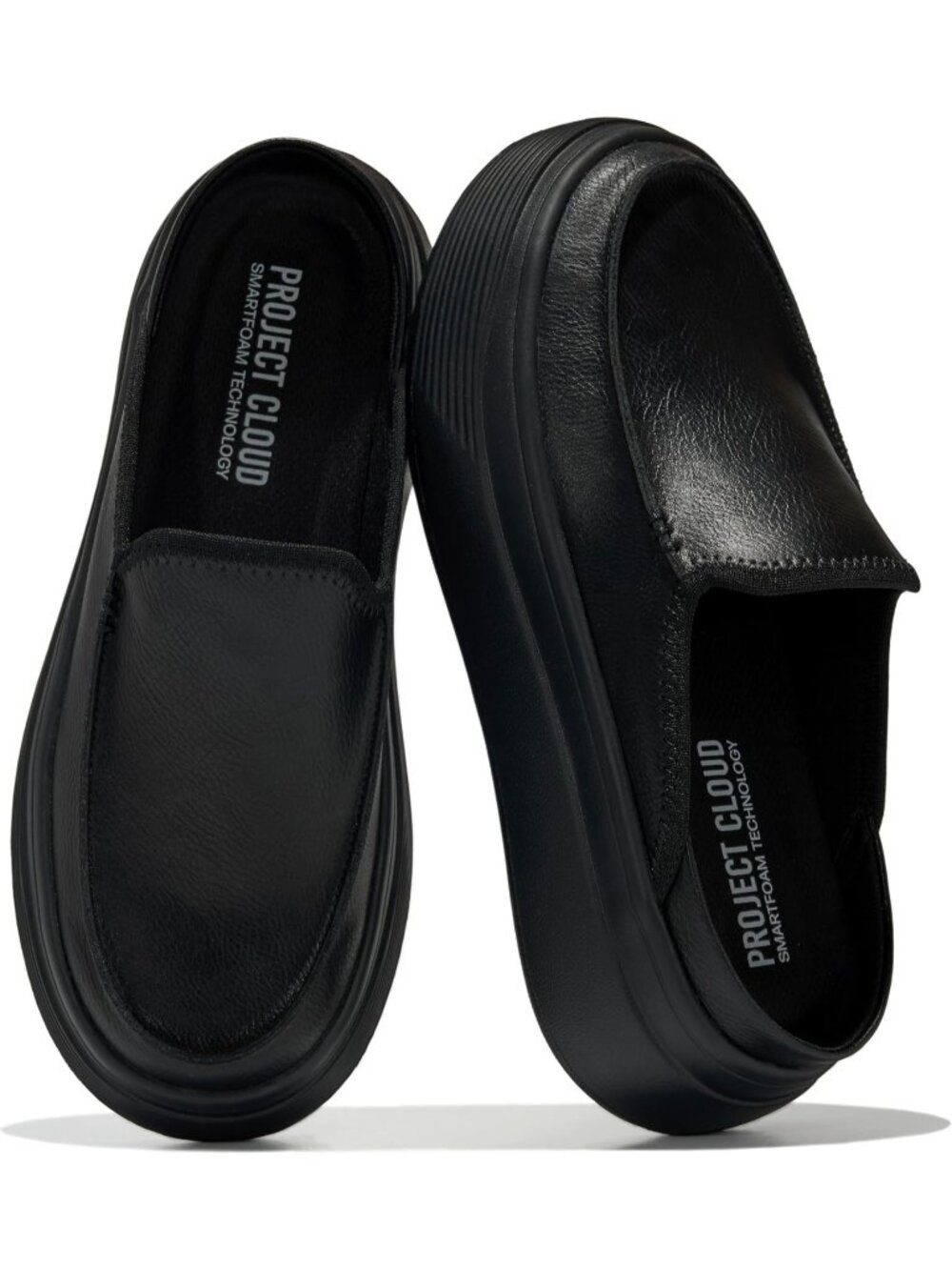 Women's Black Leather Rubber Sole Clogs & Mules Stylish Non-Slip Loafers Shoes
